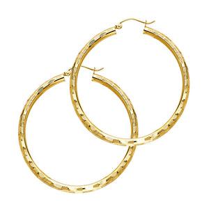 14K Yellow Gold 3mm Fancy Hoop Earrings