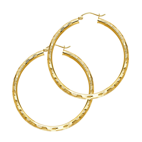 14K Yellow Gold 3mm Fancy Hoop Earrings