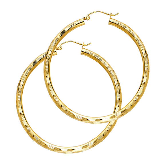 14K Yellow Gold 3mm Fancy Hoop Earrings