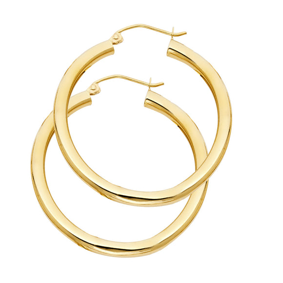 14K Yellow Gold 3.0mm Hollow Hoop Earrings