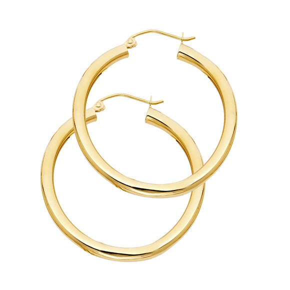 14K Yellow Gold 3.0mm Hollow Hoop Earrings