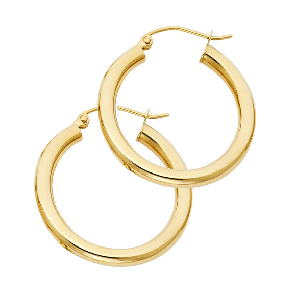 14K Yellow Gold 3.0mm Hollow Hoop Earrings