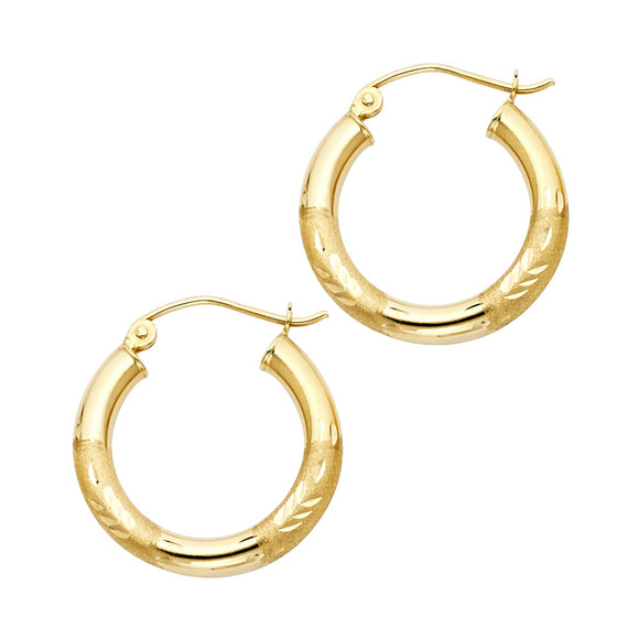 14K Yellow Gold 3.0mm Fancy Hoop Earrrings