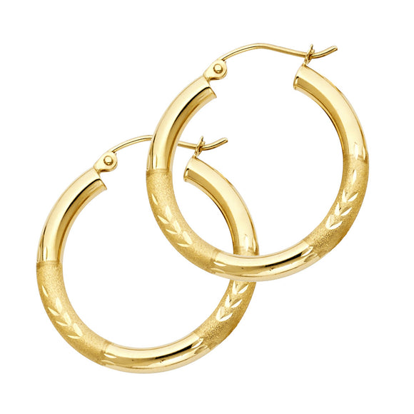 14K Yellow Gold 3.0mm Fancy Hoop Earrrings