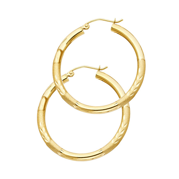 14K Yellow Gold 3.0mm Fancy Hoop Earrrings