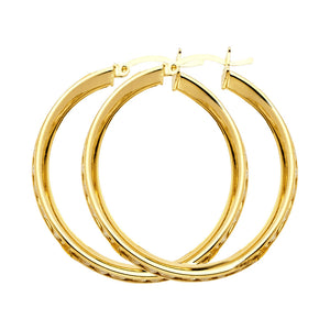 14K Yellow Gold CZ Hoop Earrings