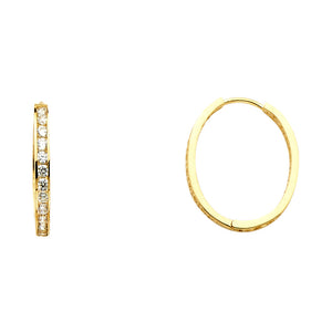 14K Yellow Gold CZ Oval Hoop Earrings