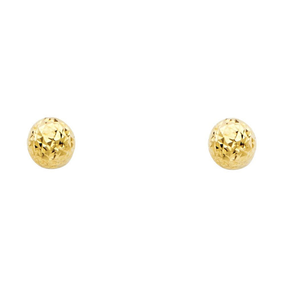 14K Yellow Gold Fancy DC Ball Post Earrings W/ Push Back