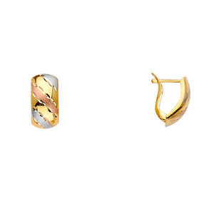14K Tri Color Gold Stripped Huggie Earrings