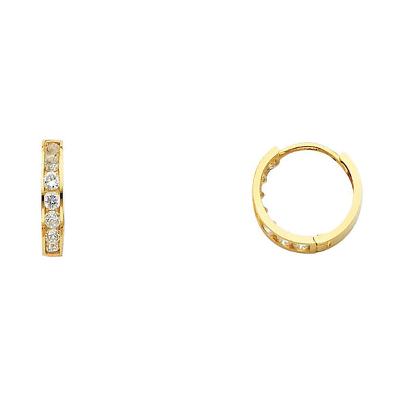 14K Yellow Gold 3MM CZ Huggie Earrings