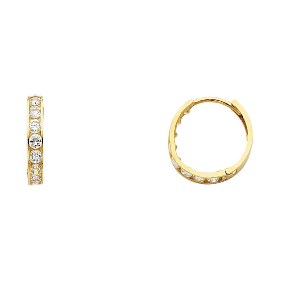 14K Yellow Gold 3MM CZ Huggie Earrings