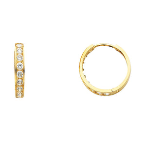 14K Yellow Gold CZ Huggie Earrings
