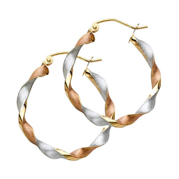 14K Tri Color Gold Hollow Hoop Earrings