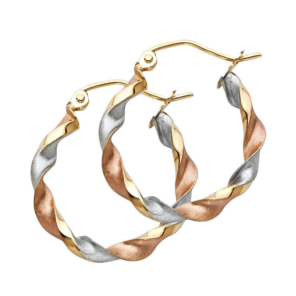 14K Tri Color Gold Hollow Hoop Earrings