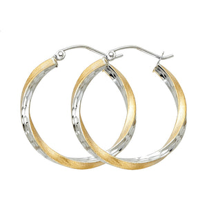 14K Yellow & White Gold 2.5mm Hoop Earrings