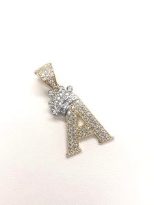 14K Yellow Gold CZ Large Letter "A" with Crown