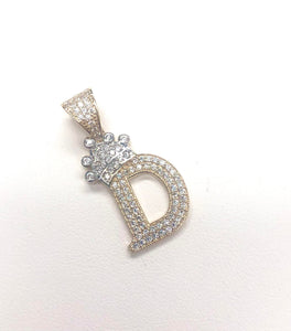 14K Yellow Gold Large CZ Letter "D" with Crown