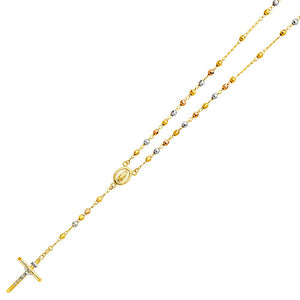 14K Tri Color Gold 4mm Beaded Rosary 26"