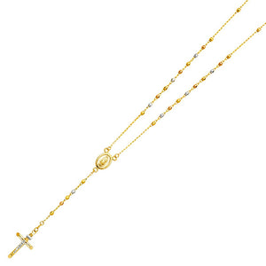 14K Tri Color Gold 3mm Beaded Rosary 26"