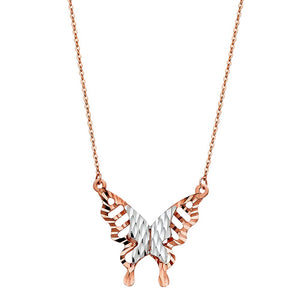 14K Two Tone Butterfly Necklace 18''