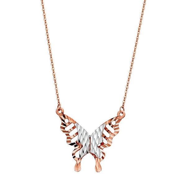 14K Two Tone Butterfly Necklace 18''