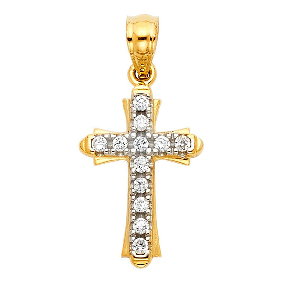 14K Yellow Gold CZ Cross Pendant