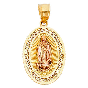 14K Yellow & Rose Gold Virgen Mary Pendant