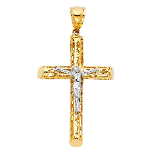 14K Two Tone Gold Crucifix Pendant