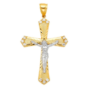 14K Yellow & White Gold CZ Crucifix Pendant