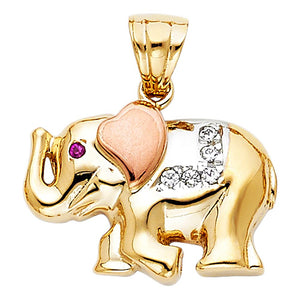 14K Tri-Color CZ Elephant Pendant