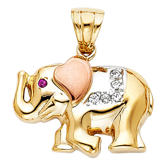 14K Tri-Color CZ Elephant Pendant