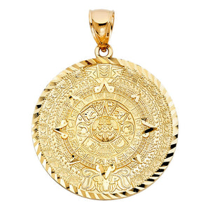 14K Yellow Gold Large Aztec Calender Pendant