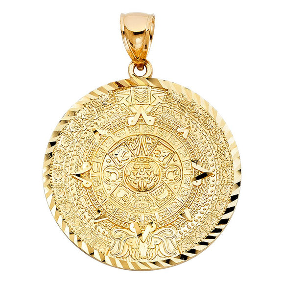 14K Yellow Gold Large Aztec Calender Pendant
