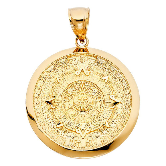 14K Yellow Gold Medium Aztec Calender Pendant