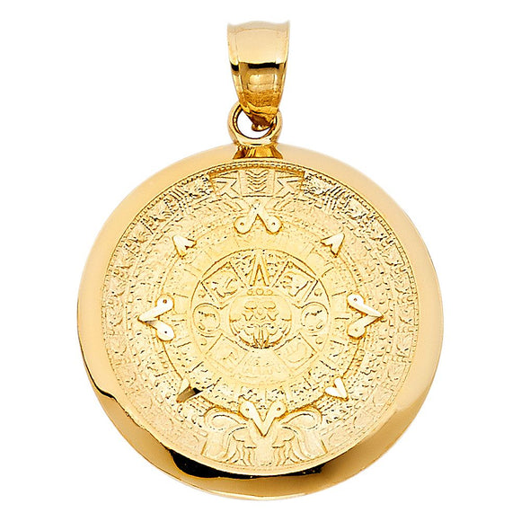 14K Yellow Gold Small Aztec Calender Pendant