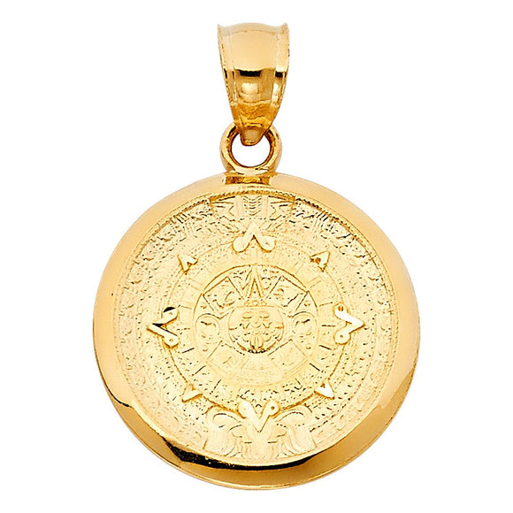 14K Yellow Gold Mini Aztec Calender Pendant