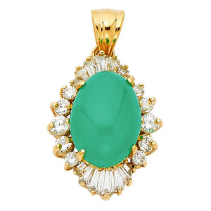 14K Yellow Gold CZ Jade Pendant