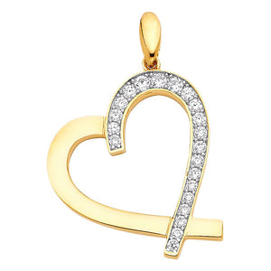 14K Yellow Gold CZ Heart Pendant