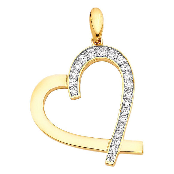 14K Yellow Gold CZ Heart Pendant