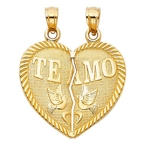 14K Yellow Gold "TE AMO" 2 Piece Heart Pendant