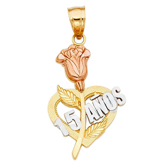14K Tri Color Gold Quince Rose Pendant