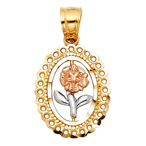 14K Tri-Color Fancy Rose Pendant