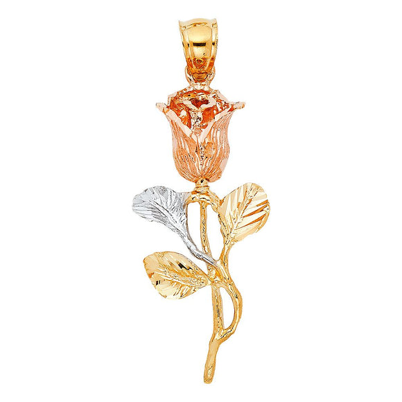 14K Tri Color Gold Rose Pendant