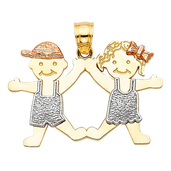 14K Tri-Color Boy & Girl Pendant