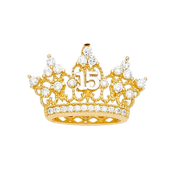 14K Yellow & White Gold CZ Fancy Quince Crown Pendant