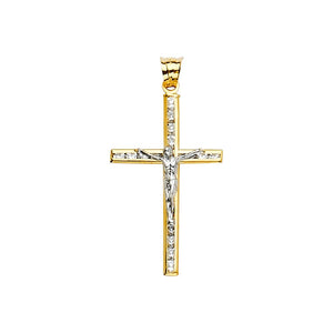14K Yellow & White Gold CZ Crucifix Pendant