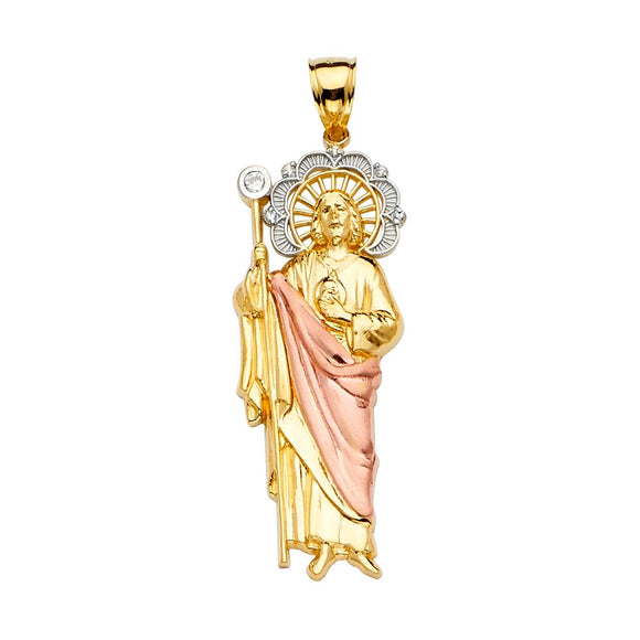 14K Tri Color Gold CZ Saint Judas Pendant
