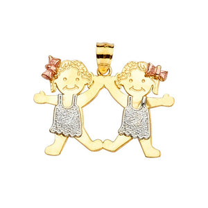 14K Tri-Color Girl & Girl Pendant