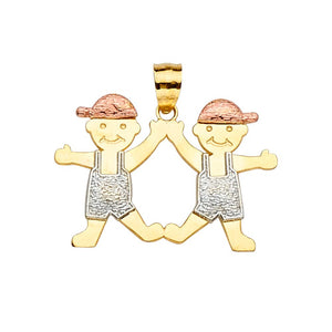 14K Tri-Color Boy & Boy Pendant