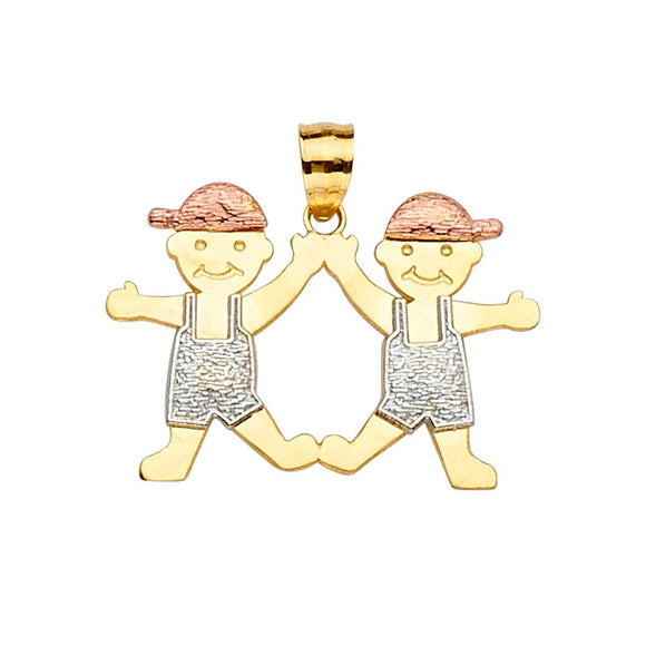 14K Tri-Color Boy & Boy Pendant